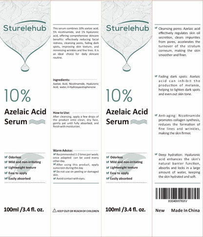 Azelaic Acid 10% Serum, 3.4 Fl. Oz. / 100Ml, Azelaic-Acid-Serum for Reducing Facial Redness and Face