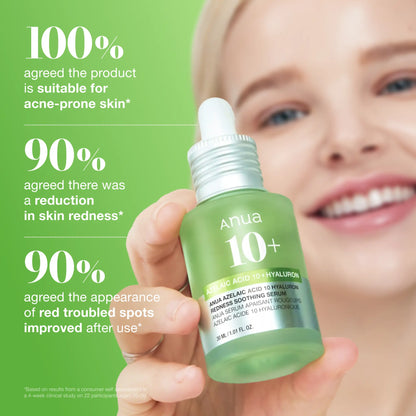 [Anua] Azelaic Acid 10 Hyaluron Redness Soothing Serum 1.01 Fl.Oz.(30Ml)｜Azelaicacid, Hyaluronic Acid, Non-Poreclogging, Korean Skincare, Soothing, Redness, Sensitive Skin, Acne-Prone