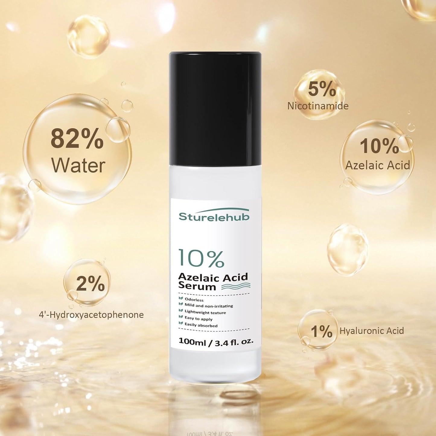 Azelaic Acid 10% Serum, 3.4 Fl. Oz. / 100Ml, Azelaic-Acid-Serum for Reducing Facial Redness and Face