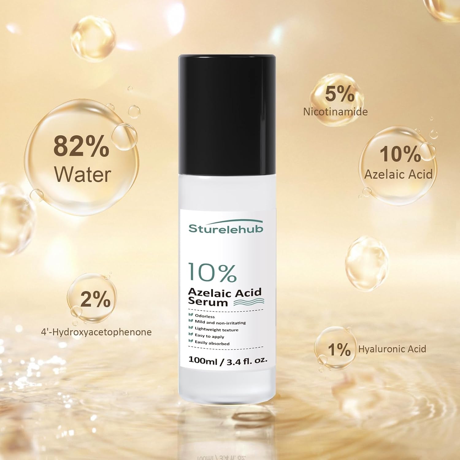 Azelaic Acid 10% Serum, 3.4 Fl. Oz. / 100Ml, Azelaic-Acid-Serum for Reducing Facial Redness and Face