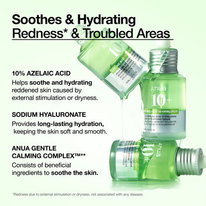 [Anua] Azelaic Acid 10 Hyaluron Redness Soothing Serum 1.01 Fl.Oz.(30Ml)｜Azelaicacid, Hyaluronic Acid, Non-Poreclogging, Korean Skincare, Soothing, Redness, Sensitive Skin, Acne-Prone